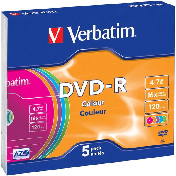 VERBATIM DVD-R(5 ks)Slim/Colour/16x/4.7GB - Optické disky - Obrázok O9P2000P01