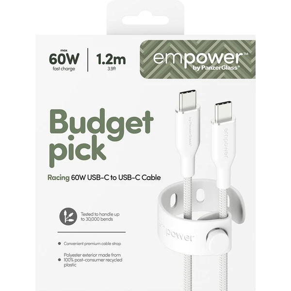 PanzerGlass USB-C/USB-C napájací kábel 60W 1,2 m biely - Káble a redukcie - Obrázok OA3J000K01