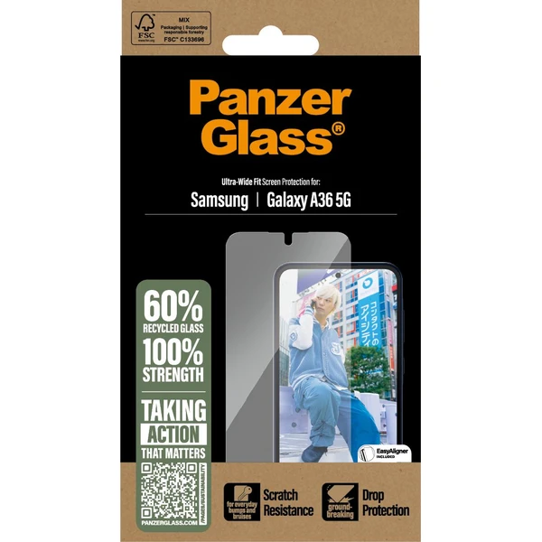 PanzerGlass® Ultra-Wide Fit sklo Samsung Galaxy A36 5G s inštalačným rámčekom - Ochranné fólie a sklo - Obrázok OAUC000K01