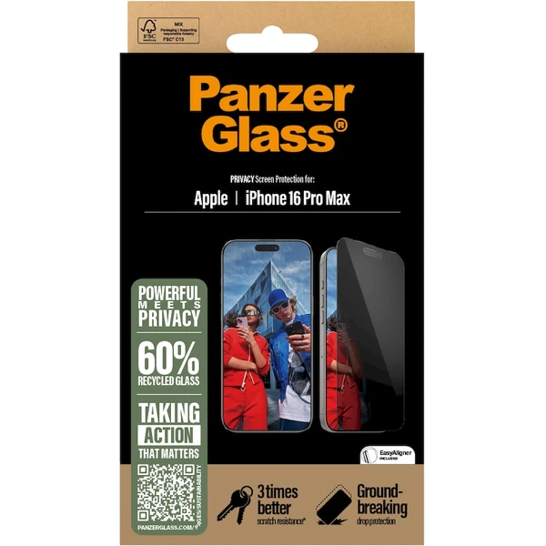 PanzerGlass® Privacy Apple iPhone 16 Pro Max s inštalačným rámčekom - Ochranné fólie a sklo - Obrázok OE08000P01