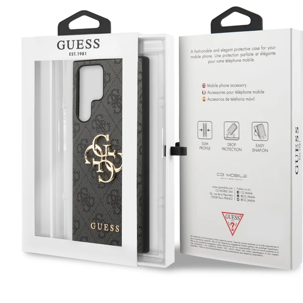 Guess PU 4G Metal Logo kryt Samsung Galaxy S23 Ultra sivý - Puzdra - Obrázok OEIL300401