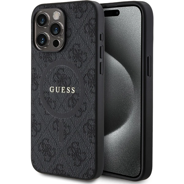 Guess PU Leather 4G Colored Ring MagSafe kryt iPhone 15 Pro Max čierny - Puzdra - Hlavný obrázok