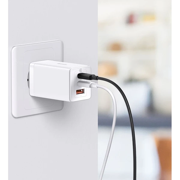 Rýchlonabíjačka do siete Baseus GaN5 Pro 65W 2x USB-C, 1x USB biela - Nabíjačky - Obrázok OFGE000L01