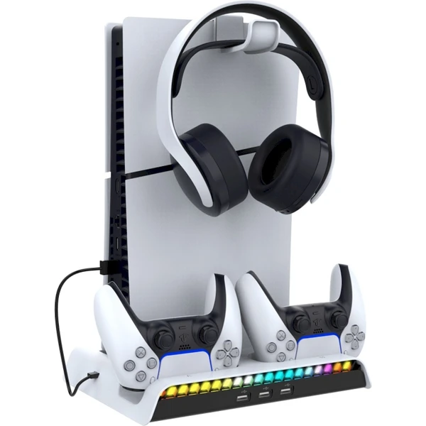 iPega P5S006 Multifunkčný Nabíjací RGB Stojan s Chladením pre PS5 Slim biely - Nabíjačky - Obrázok OHU0000K01