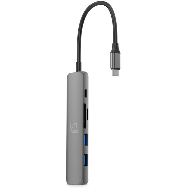 iWant USB-C HUB 6v1 HDMI + SD/Micro SD vesmírne šedý