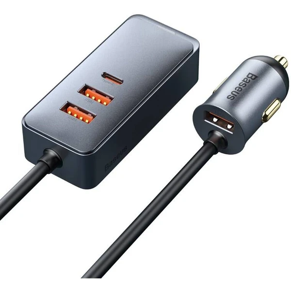 Baseus Rýchlonabíjačka do auta 3xUSB/1xUSB-C120W s predlžovacím káblom 1,5m šedý - Nabíjačky - Obrázok ONS5000N01
