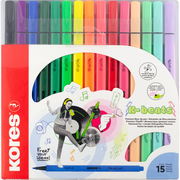 Kores K-Beats fixky so stredným hrotom 15 farieb