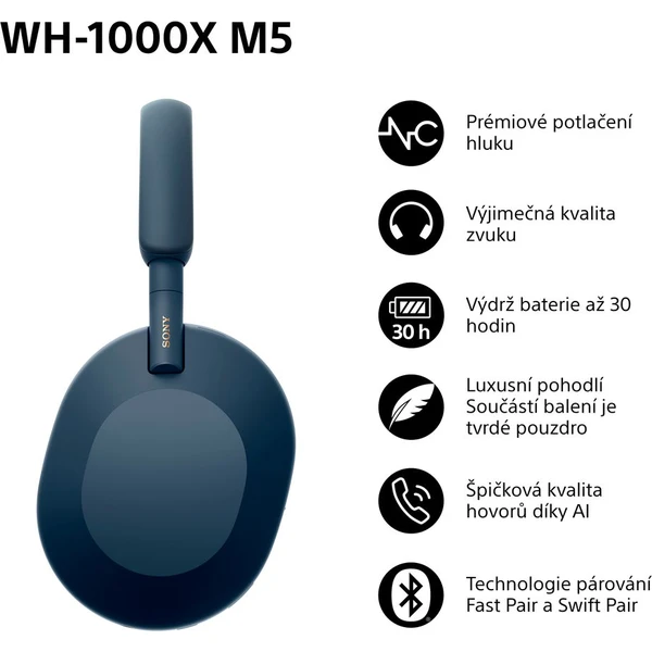 Sony WH-1000XM5 bezdrôtové slúchadlá modrá - Slúchadlá - Obrázok OT2H000K01