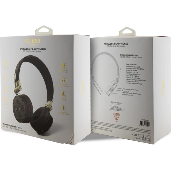 Guess PU Leather 4G Metal Logo BT5.3 Stereo Headphone hnedé - Slúchadlá - Obrázok OT72000N01
