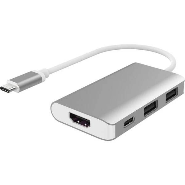 PremiumCord Prevodník USB3.1 typ C na HDMI + 2xUSB3.0 + PD nabíjanie strieborný - Dokovacie stanice - Hlavný obrázok