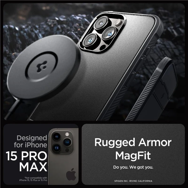 Spigen Rugged Armor MagFit iPhone 15 Pro Max matne čierny - Puzdra - Obrázok OWW8000601