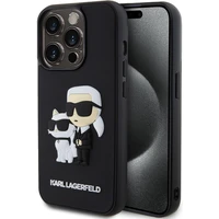 Karl Lagerfeld 3D Rubber Karl and Choupette kryt iPhone 15 Pre čierny - Puzdra