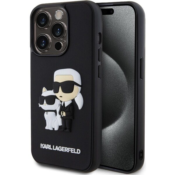 E-shop Karl Lagerfeld 3D Rubber Karl and Choupette kryt iPhone 15 Pre čierny