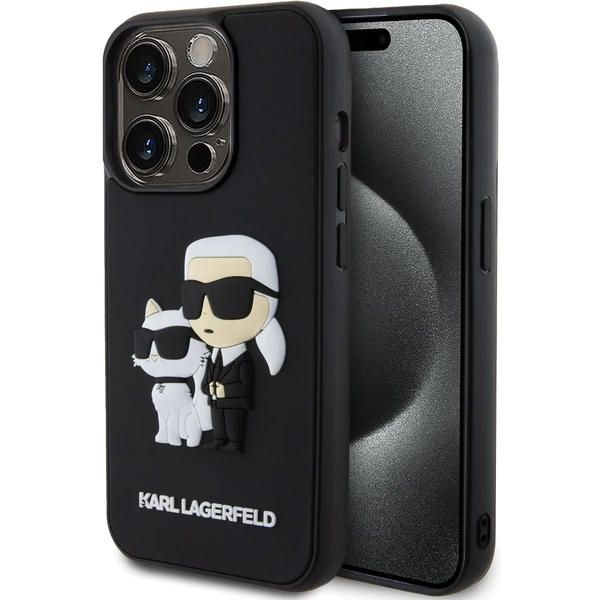 Karl Lagerfeld 3D Rubber Karl and Choupette kryt iPhone 15 Pre čierny - Puzdra - Hlavný obrázok