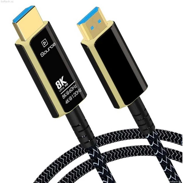 PremiumCord HDMI 2.1/HDMI 2.1 optický kábel s ethernetom 8K 5m čierny/biely - Káble a redukcie - Obrázok OXR8700301