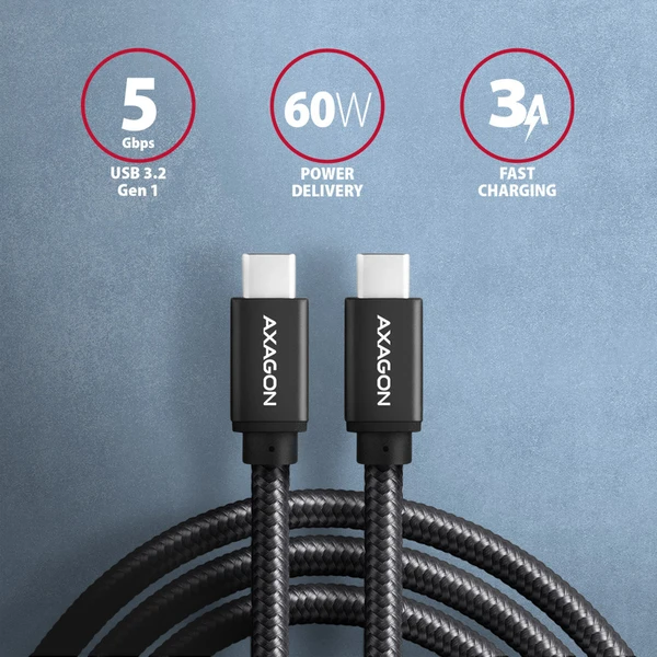 AXAGON BUCM3-CM30AB napájací kábel USB-C/USB-C 60W 3m čierny - Káble a redukcie - Obrázok P1J0000K01