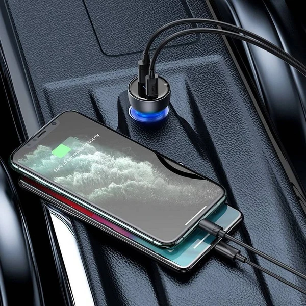 BASEUS car charger USB A + Type C s digitálnym displejom PD3.0 QC4.0 5A 65W CCKX-C0A/VCKX65C dark bl - Nabíjačky - Obrázok P1T5000N01