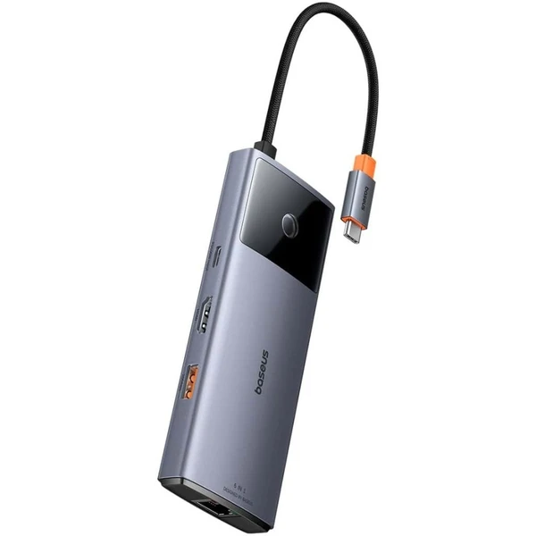 Baseus Dokovacia stanica Metal Gleam 2 Series 6v1 sivá (2xUSB 3.0, USB-C, USB-C PD, HDMI, Ethernet R - Dokovacie stanice - Obrázok P1U5000N01