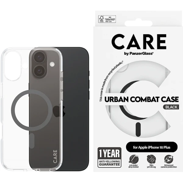 PanzerGlass® CARE kryt Apple iPhone 16 Plus MagSafe Urban Combat číry/čierny - Puzdra - Obrázok P308000P01