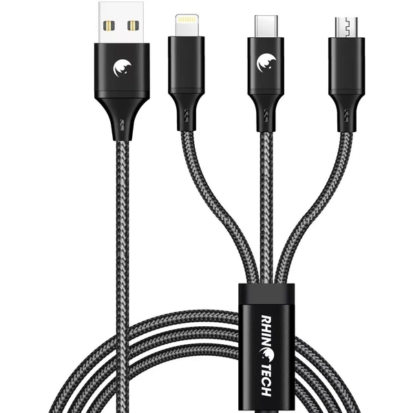 RhinoTech nabíjací a dátový kábel 3v1 USB-A (MicroUSB + Lightning + USB-C) 1,2 m čierny - Káble - Hlavný obrázok