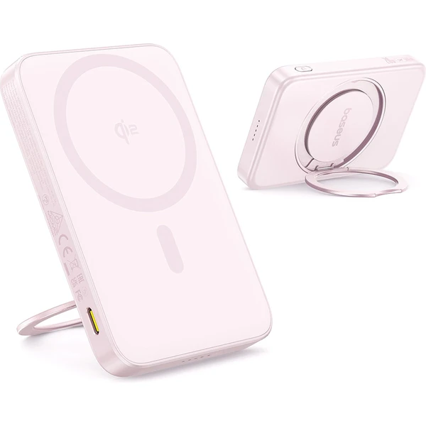 Powerbanka Baseus PicoGo Qi2 s otočným stojanom a bezdrôtovým nabíjaním 5000mAh 20W USB-C ružová - Powerbanky - Hlavný obrázok