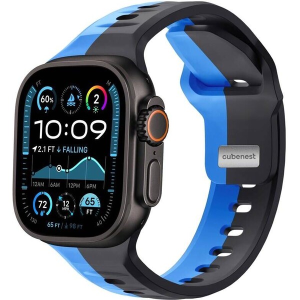 CubeNest Premium Silicon Band remienok Apple Watch 42-49 mm čierny/modrý