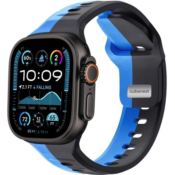 CubeNest Premium Silicon Band remienok Apple Watch 42-49 mm čierny/modrý - Remienky - Hlavný obrázok