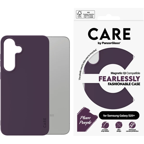 PanzerGlass® CARE kryt Samsung Galaxy S25+ Fearlessly fialový (Plum Purple) QI - Puzdra - Obrázok P4FC000J01