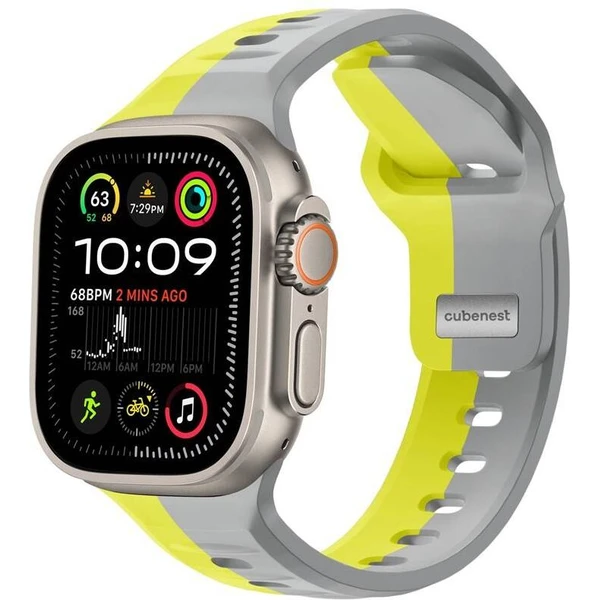 CubeNest Premium Silicon Band remienok Apple Watch 42-49 mm sivý/žltý - Remienky - Hlavný obrázok