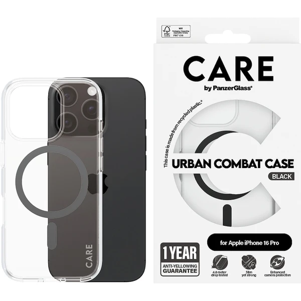 PanzerGlass® CARE kryt Apple iPhone 16 Pro MagSafe Urban Combat číry/čierny - Puzdra - Obrázok P508000P01