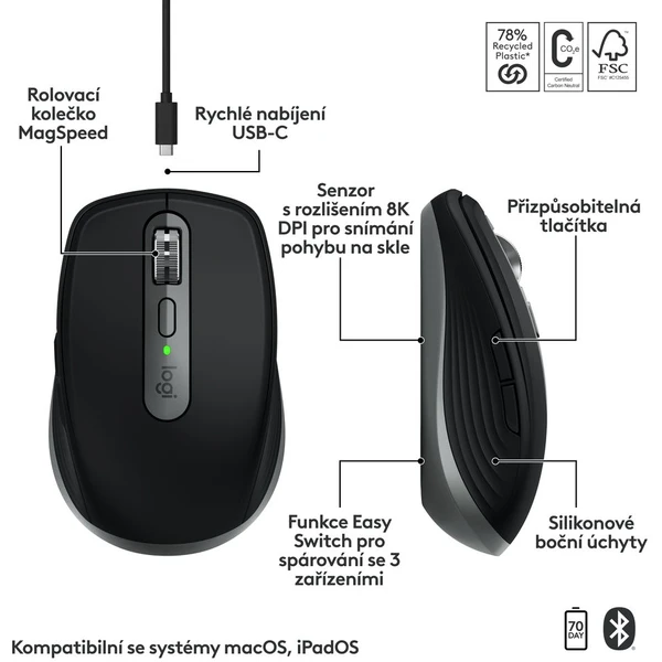 Logitech MX Anywhere 3S for Mac myš vesmírne šedá - Myši - Obrázok P545000J01