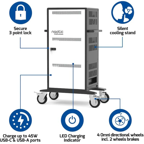 Port Naotic Charging Cabinet 30 nabíjacia skriňa s kolieskami pre 30 zariadení - Nabíjačky - Obrázok P58F000J01