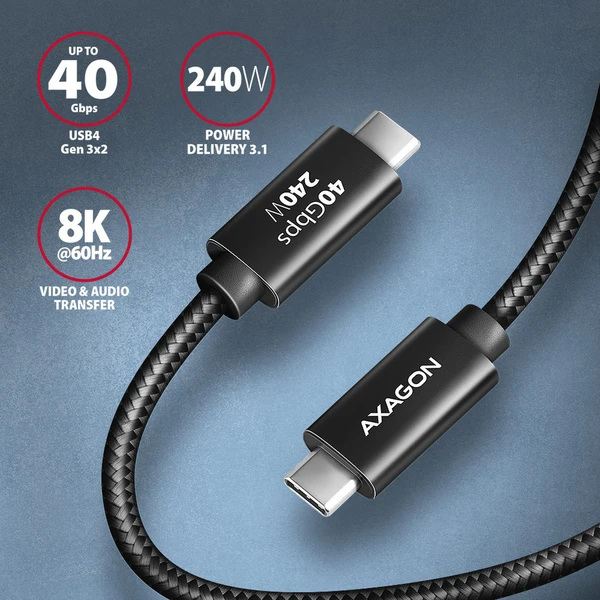 AXAGON BUCM4X-CM10AB USB-C/USB-C napájací kábel 8K 240W 1m čierny - Káble a redukcie - Obrázok P7O0000J01