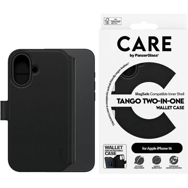 PanzerGlass® CARE púzdro Apple iPhone 16 MagSafe Wallet 2v1 čierny - Puzdra - Obrázok P808000P01