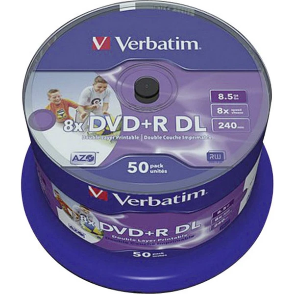 VERBATIM DVD+R(50 ks)DoubleLayer/Spindle/8X/8.5GB/Printable/NoID - Optické disky - Hlavný obrázok