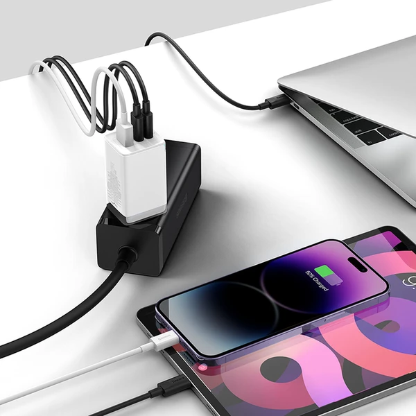 Rýchlonabíjačka do siete Baseus GaN5 Pro 65W 2x USB-C, 1x USB biela - Nabíjačky - Obrázok PFGE000L01