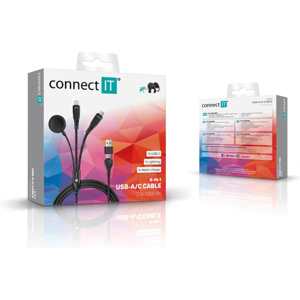 CONNECT IT Wirez 6v1 napájací kábel 100W 1,25m čierny - Káble a redukcie - Obrázok PFTG000K01