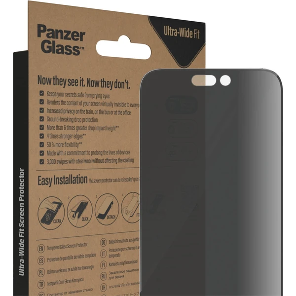 PanzerGlass™ Ultra-Wide Fit Privacy iPhone 14 Pro Max s inštalačným rámčekom - Ochranné fólie a sklo - Obrázok PHKG100501