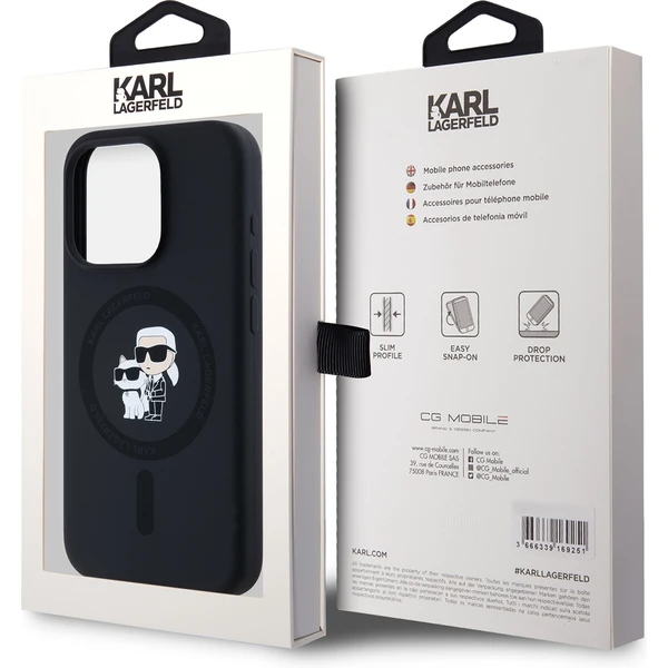 Karl Lagerfeld Liquid Silicone Karl and Choupette Magsafe zadný kryt iPhone 15 Pre čierny - Puzdra - Obrázok PMP5000J01