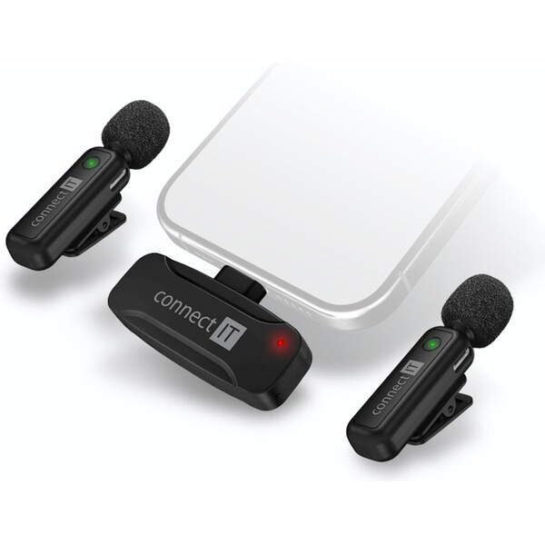 CONNECT IT Lavalier bezdrôtový mikrofón s USB-C (set) čierny