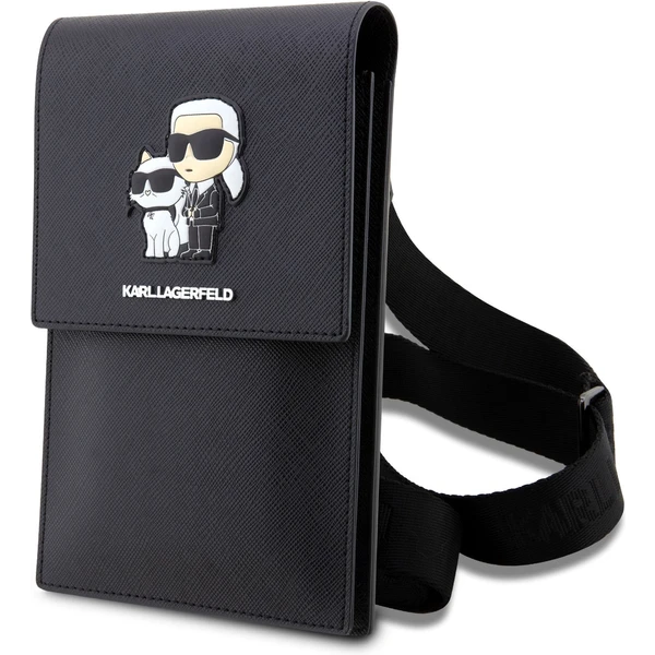 Karl Lagerfeld Saffiano Metal Logo NFT peňaženka taška púzdro čierne - Popruhy a crossbody - Obrázok PWVO100501