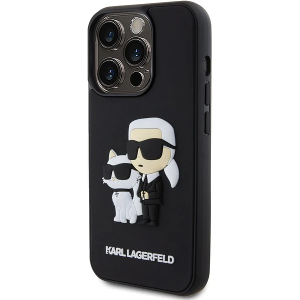 Karl Lagerfeld 3D Rubber Karl and Choupette kryt iPhone 15 Pre čierny - Puzdra - Obrázok PXM6000701