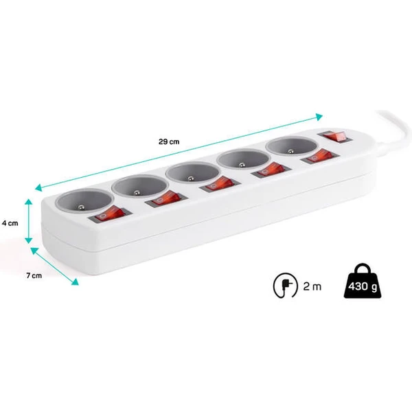 CONNECT IT predlžovací kábel 5 zásuviek s vypínačom 2m biely - Zásuvky - Obrázok Q0QL000K01