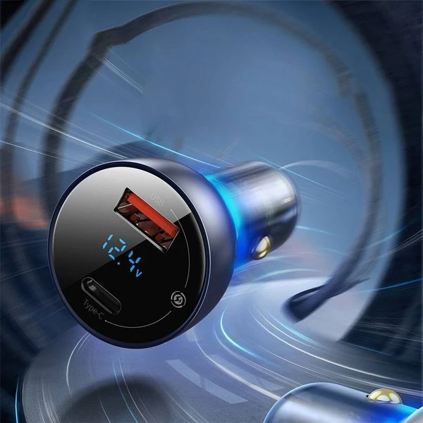 BASEUS car charger USB A + Type C s digitálnym displejom PD3.0 QC4.0 5A 65W CCKX-C0A/VCKX65C dark bl - Nabíjačky - Obrázok Q1T5000N01