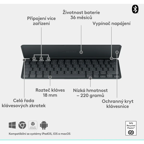 Logitech Keys to go 2 Apple bezdrôtová US klávesnica grafitová - Klávesnice - Obrázok Q245000J01