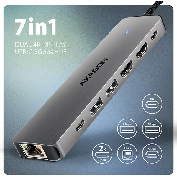 AXAGON HMC-7HX2 7v1 USB-C húb - Dokovacie stanice - Obrázok Q25D000N01
