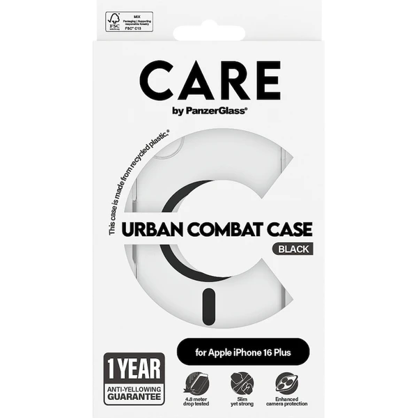 PanzerGlass® CARE kryt Apple iPhone 16 Plus MagSafe Urban Combat číry/čierny - Puzdra - Obrázok Q308000P01