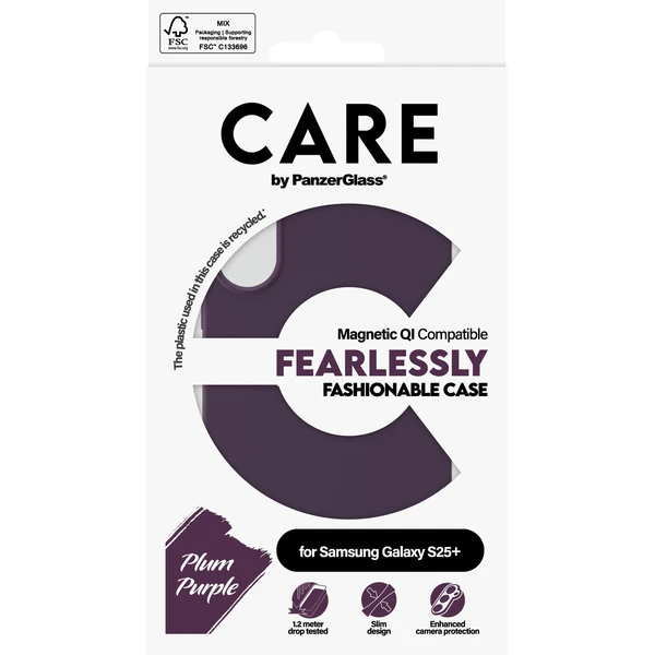 PanzerGlass® CARE kryt Samsung Galaxy S25+ Fearlessly fialový (Plum Purple) QI - Puzdra - Obrázok Q4FC000J01