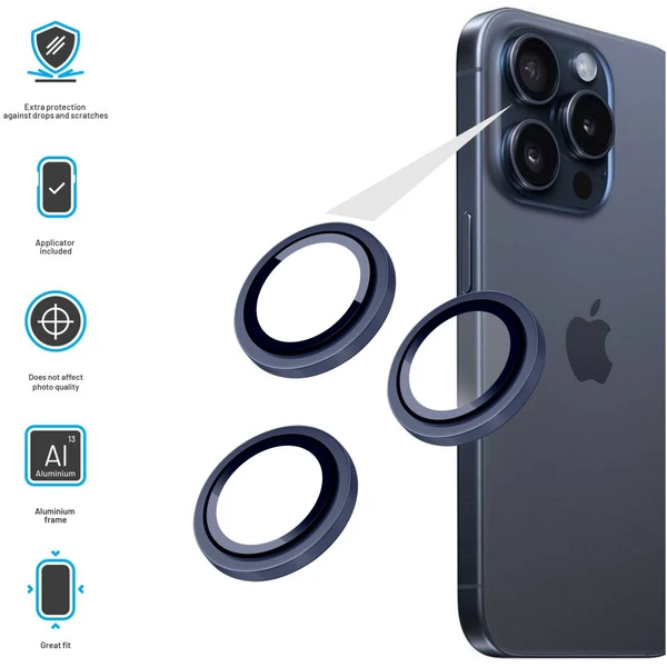 FIXED Camera Glass ochranné sklá Apple iPhone 15 Pro/15 Pro Max tmavo modrá - Ochranné fólie a sklo - Obrázok Q4Y3000P01