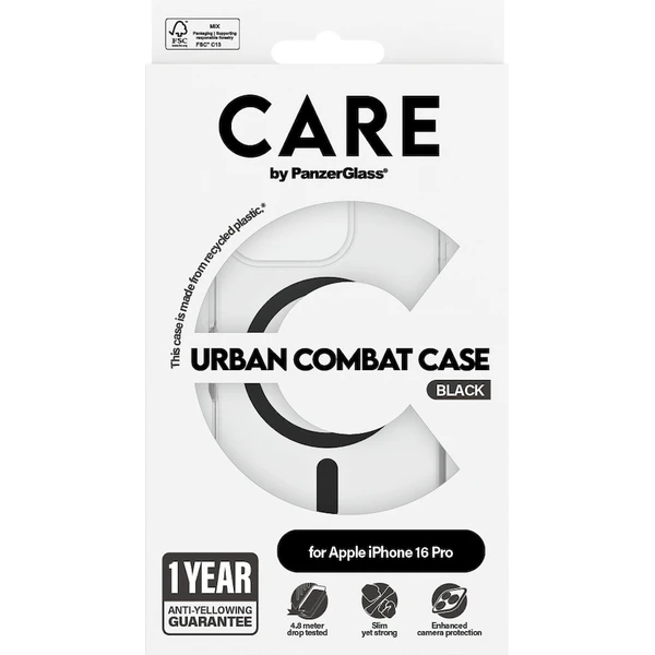 PanzerGlass® CARE kryt Apple iPhone 16 Pro MagSafe Urban Combat číry/čierny - Puzdra - Obrázok Q508000P01